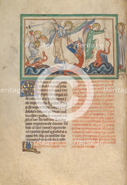 The Battle between the Angels and Dragons; Dyson Perrins Apocalypse, about 1255-1260. Creator: Unknown.