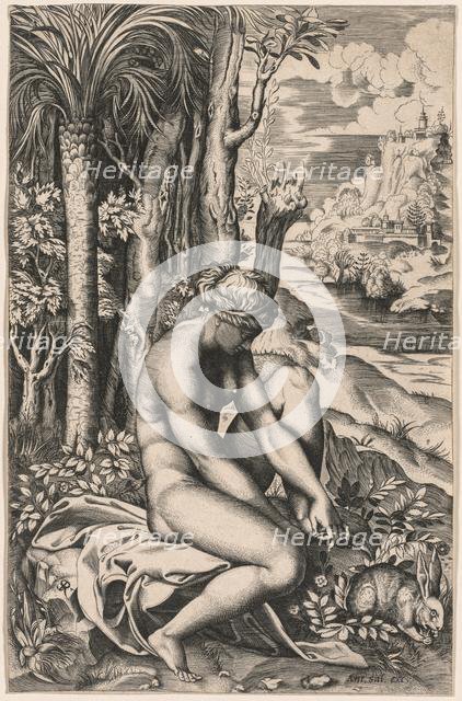 Venus Wounded by a Rose's Thorn, c. 1516. Creator: Marco Dente (Italian, c. 1486-1527); Antonio Salamanca (c.1500-1562).