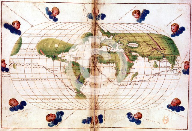 Map of Magellan's round the world voyage, 1519-1521. Artist: Unknown