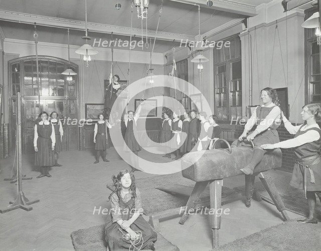 Gymnastics lesson, Laxon Street Evening Institute for Women, London, 1914. Artist: Unknown.