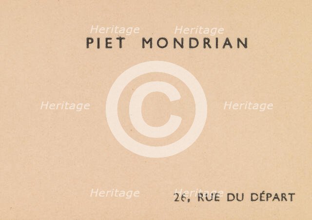 Piet Mondrian, calling card, ca. 1919-38. Creator: Anon.