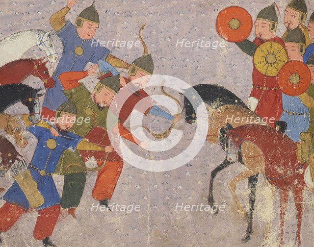 Battle between the Khwarezmian army and the Mongols. Miniature from Jami' al-tawarikh (Universal His