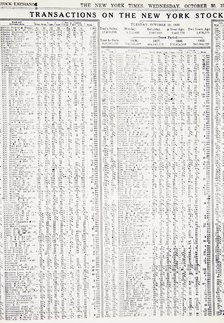 Stock-market listings as recorded in the New York Times, Wednesday, 30 October, 1929. Artist: Unknown