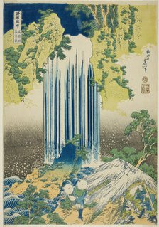 Yoro Falls in Mino Province (Mino no Yoro no taki), from the series "A Tour of Waterfalls..., c1833. Creator: Hokusai.