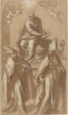 Saint Mark with Two Bishops and Putti, c. 1580. Creator: Jacopo Palma.