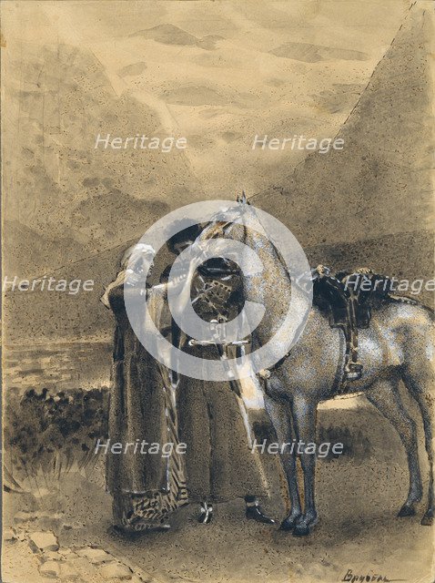 Farewell of Zara with Ismail. Illustration to the poem Ismail Bey by Mikhail Lermontov, 1890-1891. Artist: Vrubel, Mikhail Alexandrovich (1856-1910)