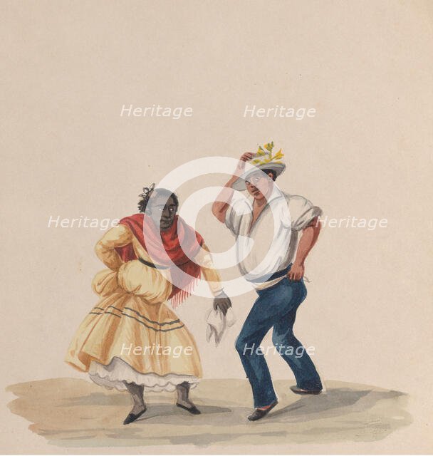 A man and a woman dancing, from a group of drawings depicting Peruvian costume, 1848. Creator: Attributed to Francisco (Pancho) Fierro.