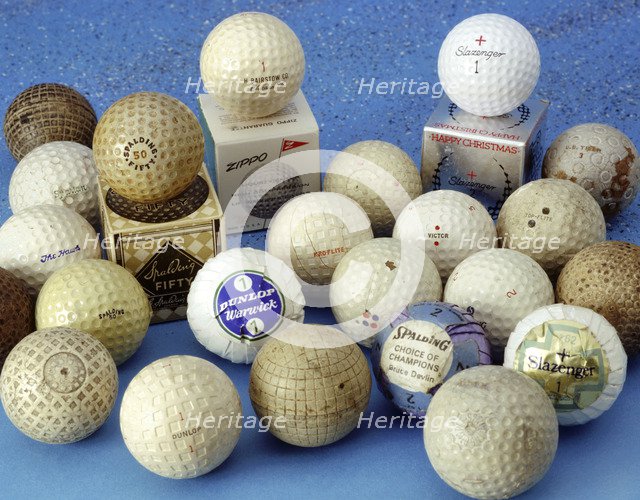Gutta percha and rubber-core golf balls, c1920. Artist: Spalding