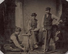 Three Plumbers with Pipes and Tools, 1870s-80s. Creator: Unknown.