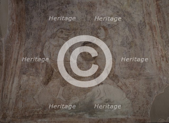 Fight scene in Hippodrom, 11th century. Artist: Ancient Russian frescos  