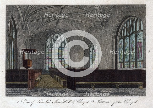 Interior of Lincoln's Inn Chapel, London, 1811. Artist: Pals