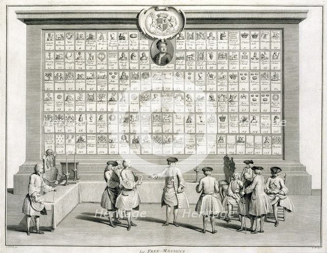 Freemasons, with signs for the various lodges, c1733. Artist: Unknown