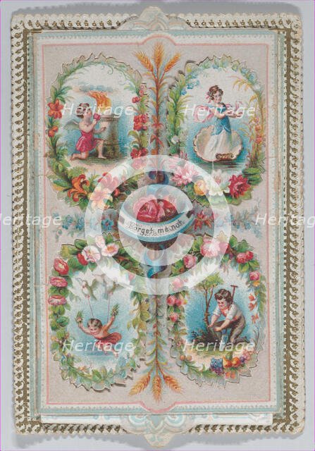 Valentine - Mechanical, four ovals, flaps, images, ca. 1875., ca. 1875. Creator: Anon.
