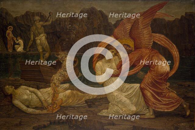 Cupid and Psyche - Palace Green Murals - Psyche receiving the Casket from Proserpine, 1881. Creator: Walter Crane.