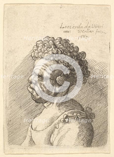 Bust of a deformed woman with curly hair in profile to the left, 1665. Creator: Wenceslaus Hollar.