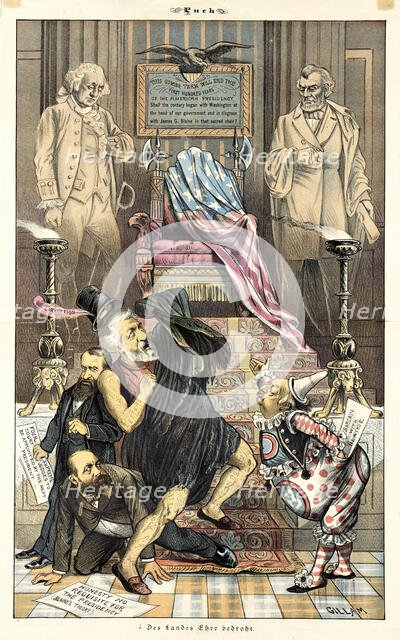 Cartoon from Puck, between 1880 and 1889. Creators: Joseph Keppler, Bernhard Gillam.