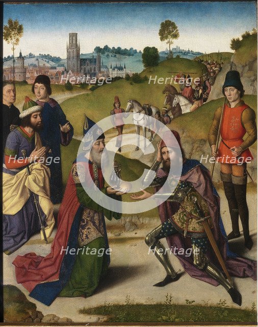 The Last Supper altarpiece: Meeting of Abraham and Melchizedek (left wing), 1464-1468. Artist: Bouts, Dirk (1410/20-1475)