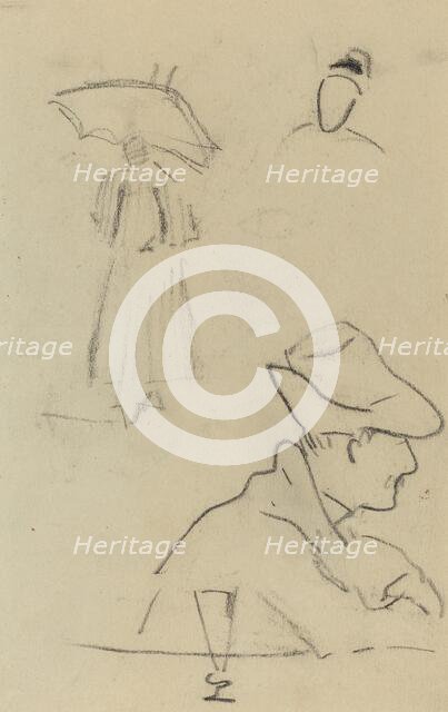 A Person Holding an Umbrella and a Seated Man with a Hat and a Glass [verso], 1884-1888. Creator: Paul Gauguin.