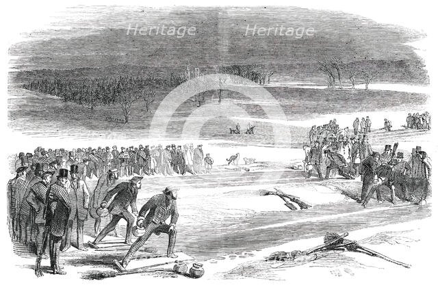 Curling Match between the Earl of Mansfield and the Earl of Eglington, on Airthrie Loch, 1850. Creator: Unknown.