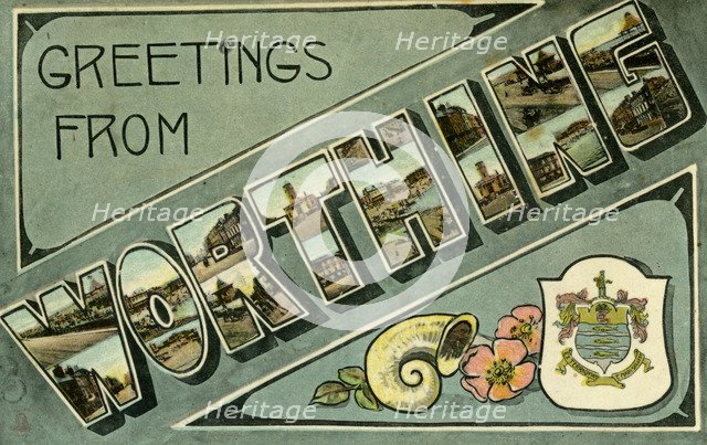 'Greetings from Worthing', postcard, c1913.Artist: Milton