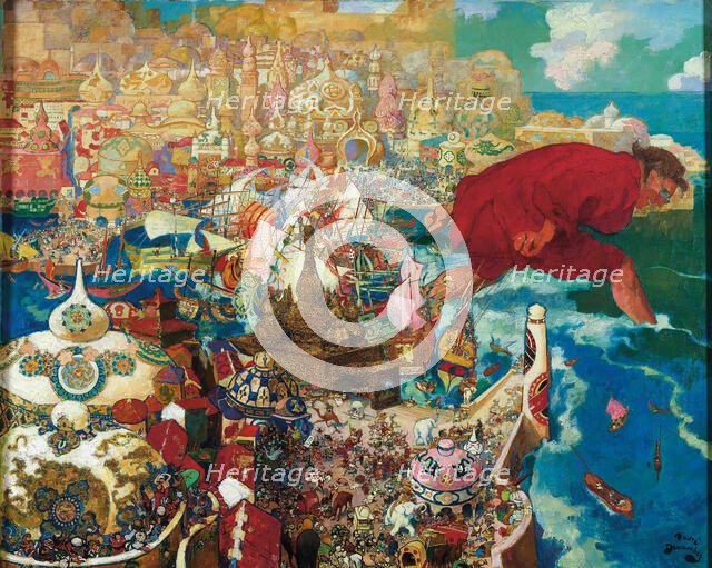 Gulliver stealing the fleet, 1909. Creator: Devambez, André Victor Édouard (1867-1943).