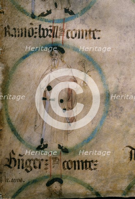 Ramón Borell I (992-1010), count of Barcelona, Gerona and Ausona, miniature in a 15th century par…