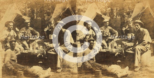 Camp dinner., 1861-1865. Creator: T. C. Roche.