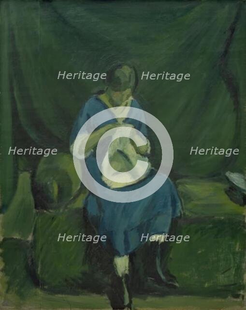 A Young Girl Sewing, 1915. Creator: Harald Giersing.