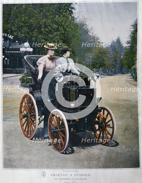 A petrol-powered Phaeton, by Panhard and Levassor, 1896.  Artist: Goupil