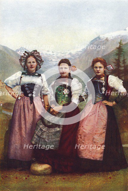 Three Swiss girls, 1912. Artist: Unknown.