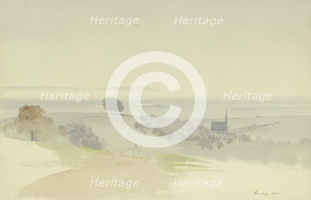 View from the Taunus Mountains into the plain, a chapel in the middle ground, 1841. Creator: Carl Theodor Reiffenstein.