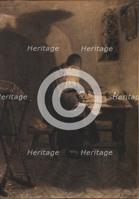 Pimen. Illustration to the Drama Boris Godunov by A. Pushkin. Artist: Vasnetsov, Viktor Mikhaylovich (1848-1926)