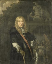 Portrait of an officer of the Leiden civic guard in front of the gate of the headquarters of the St. Creator: Domenicus van Tol.