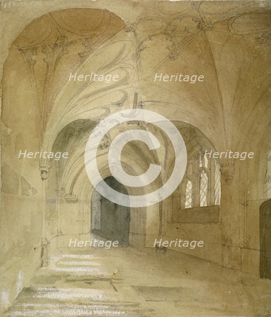 Interior view of the porch of St Sepulchre Church, City of London, 1850. Artist: Anon