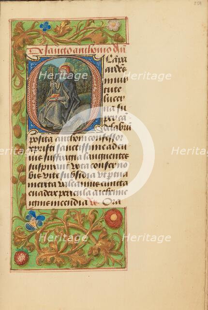 Initial O: Saint Anthony Abbot; Crohin-La Fontaine Hours, (about 1480-1485?). Creators: Master of the Dresden Prayer Book, Workshop of the Master of the Dresden Prayer Book.