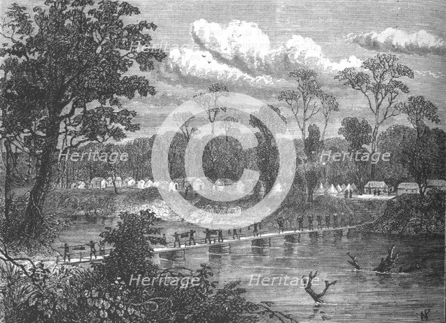 'Pontoon-bridge on the Prah', c1880. Artist: W.P..