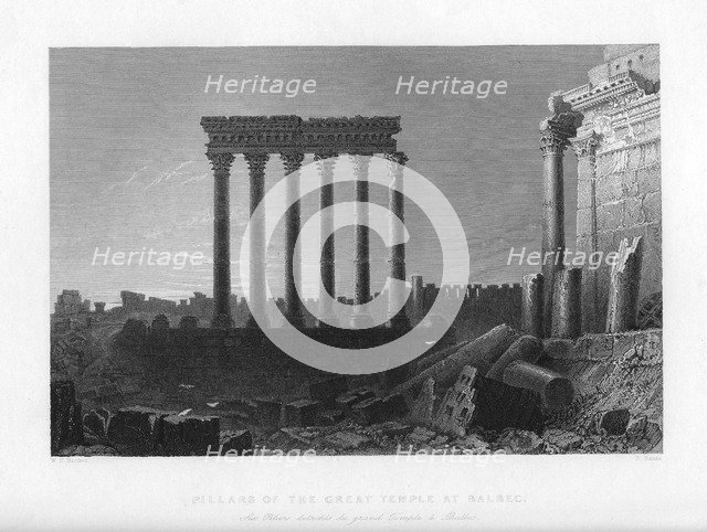 'Pillars of the Great Temple at Balbec', 1841.  Creator: J Sands.