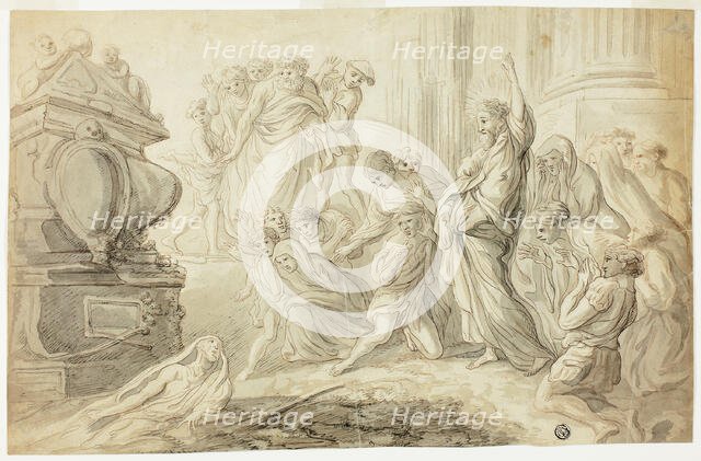 Raising of Lazarus (recto); Travelers with Cart Outside Inn (verso), 1700/99. Creator: Unknown.