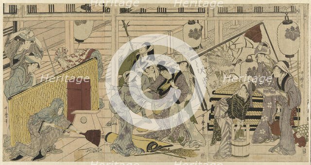 House cleaning in preparation for the New Year, Japan, c. 1797/99. Creator: Kitagawa Utamaro.