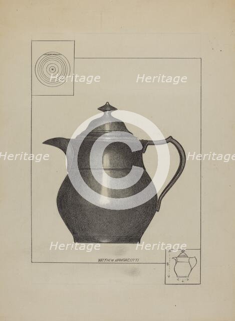 Pewter Water Pitcher, c. 1936. Creator: Matthew Mangiacotti.