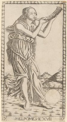 Melpomene, probably c. 1470. Creator: Master of the S-Series Tarocchi.