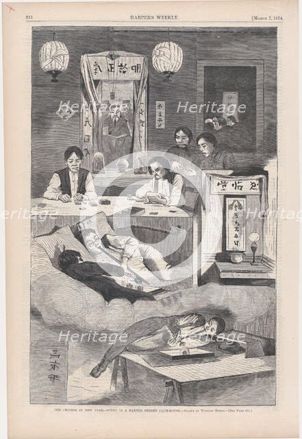 The Chinese in New York - Scene in a Baxter Street Club-House (Harper's Weekly, V..., March 7, 1874. Creator: Unknown.