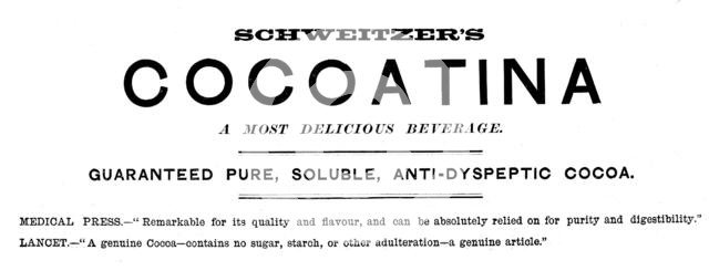 Advertisement for Schweitzer’s Cocoatina, 1890. Creator: Unknown.