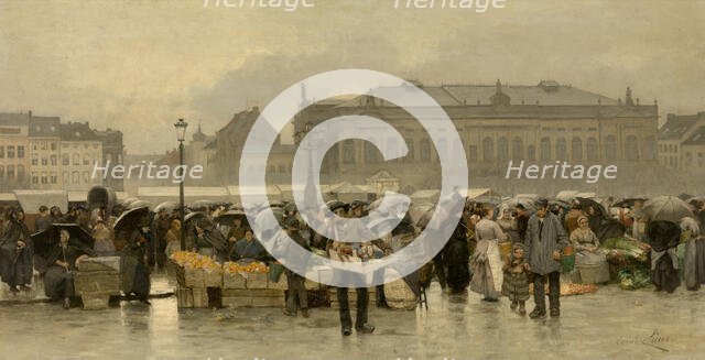 The Market in front of the Theatre in Antwerp, late 19th-early 20th century. Creator: Emile Claus.