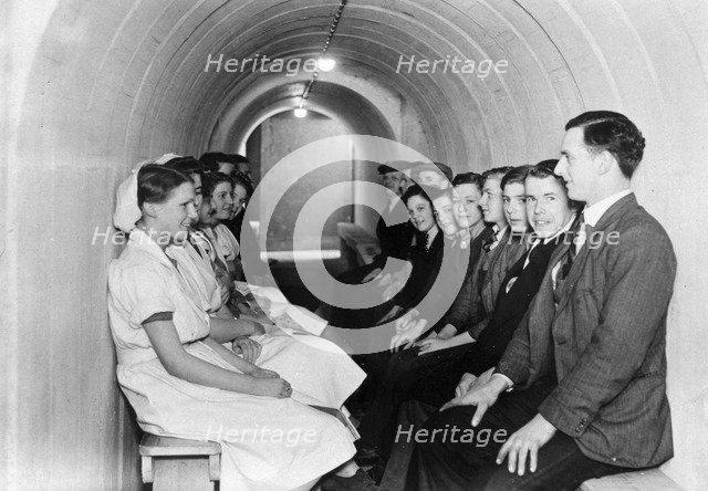 Rowntree staff in an air raid shelter, York, Yorkshire, 1939. Artist: Unknown