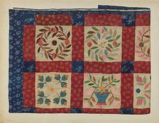 Applique Quilt, 1935/1942. Creator: Catherine Fowler.