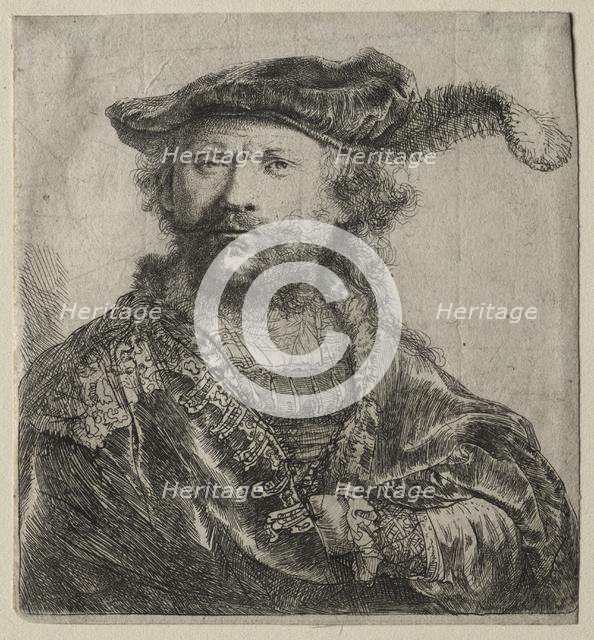 Self-Portrait in Velvet Cap with Plume, 1638. Creator: Rembrandt van Rijn (Dutch, 1606-1669).