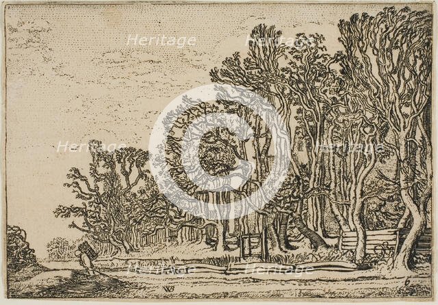 Landscape with Plank-Hedges and Man Bearing Wood, 1621. Creator: Willem Pietersz. Buytewech.