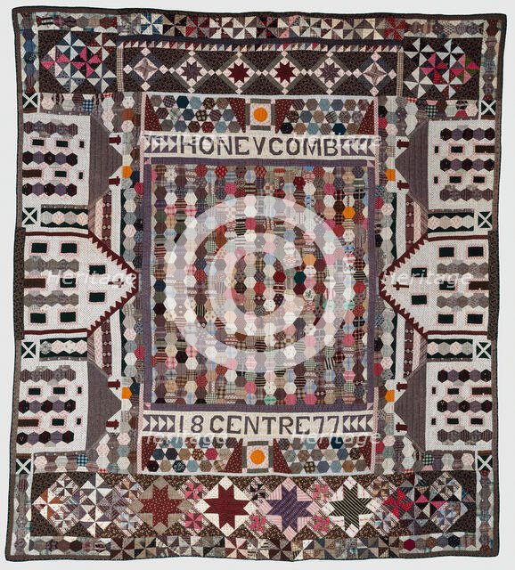 Honeycomb Centre Quilt, Michigan, 1877. Creator: Unknown.