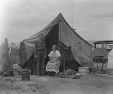 Part of migrant family of five encamped near Porterville, CA, 1936. Creator: Dorothea Lange.